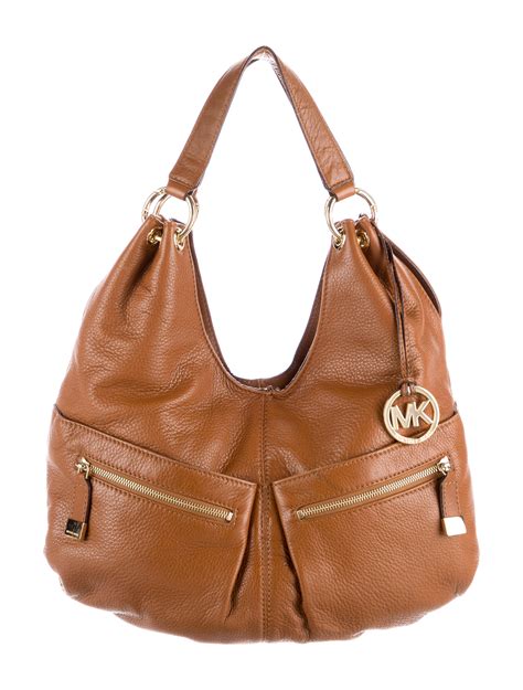 michael kors brown leather hobo bag buckle straps|michael kors leather bag.